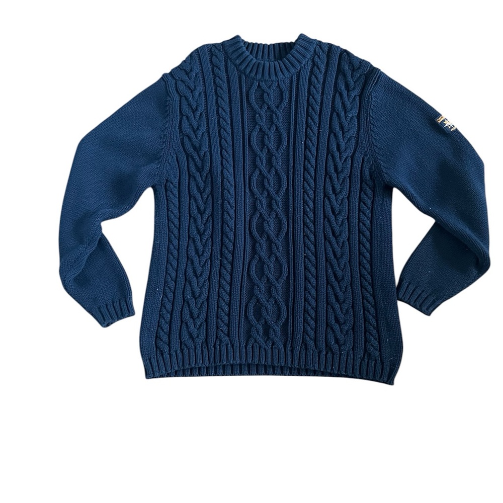 Nautica Blue Crewneck Sweater with Cable Knit Design and Relaxed Fit